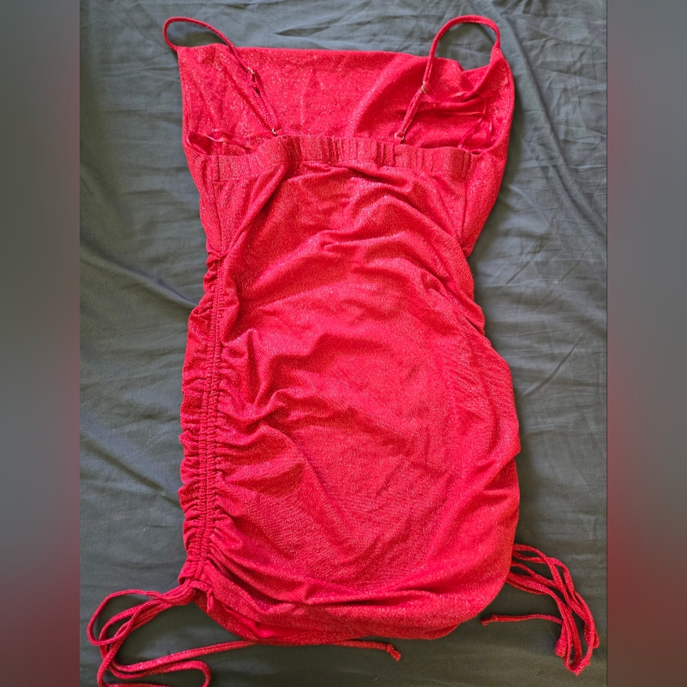 Red Ruched Dress - Picture 2 of 3